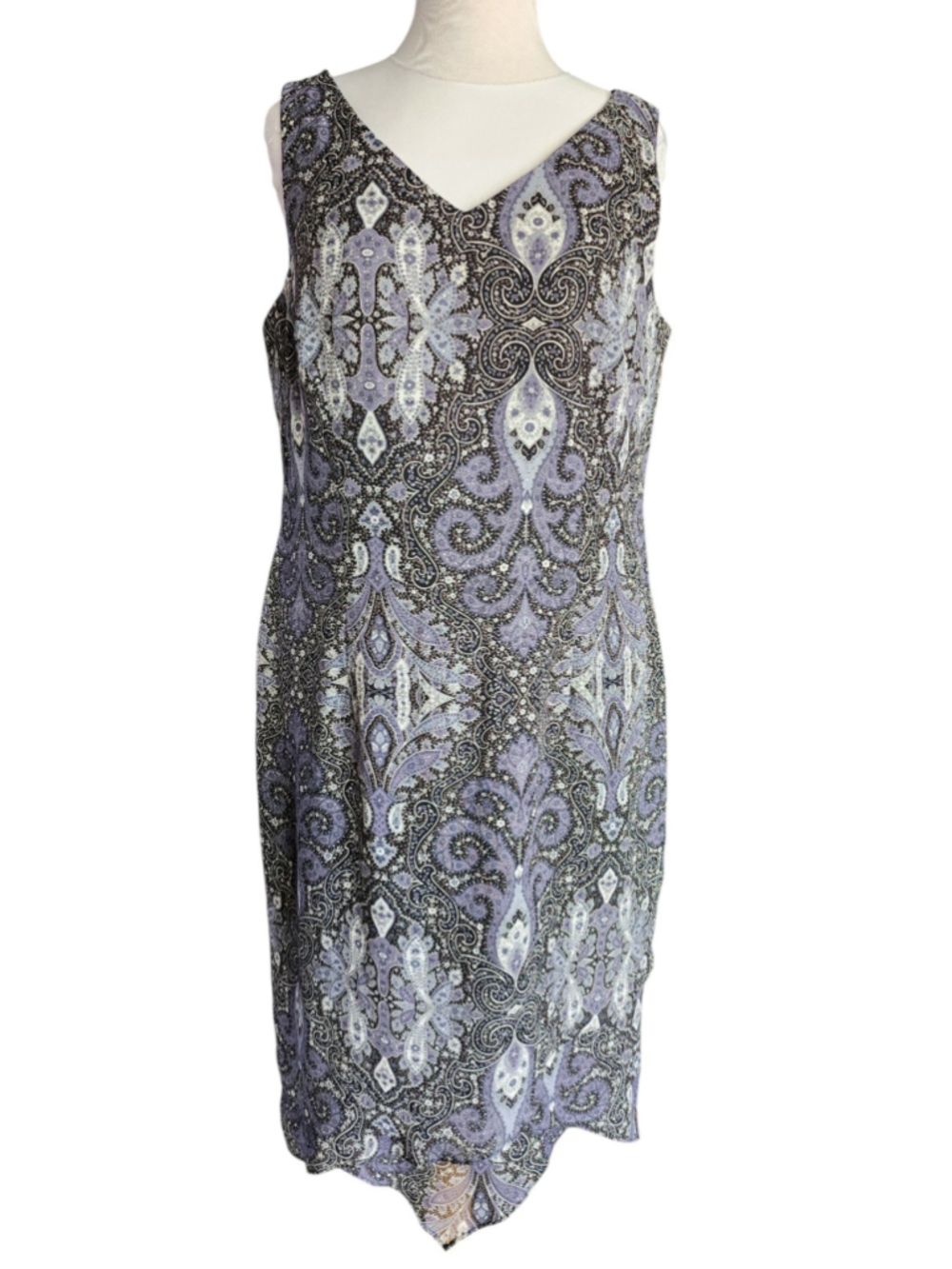Scarlett Black Purple Paisley Sleeveless V-Neck Dress Lined Women's 16